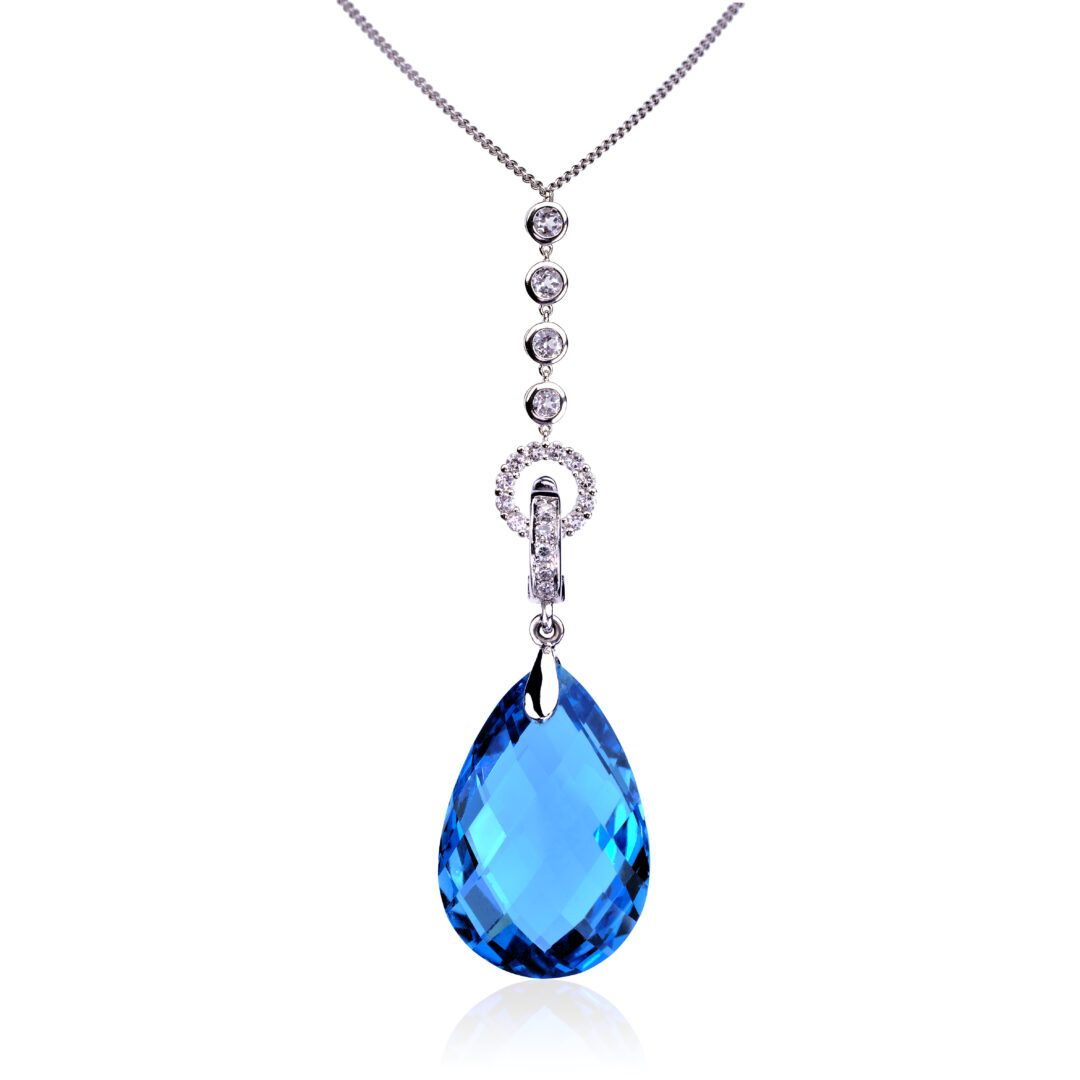 Dripping Necklace with White Topaz set in 14K White Gold & Blue Topaz Bonbon Interchangeable Charm by CANDY ICE JEWELRY